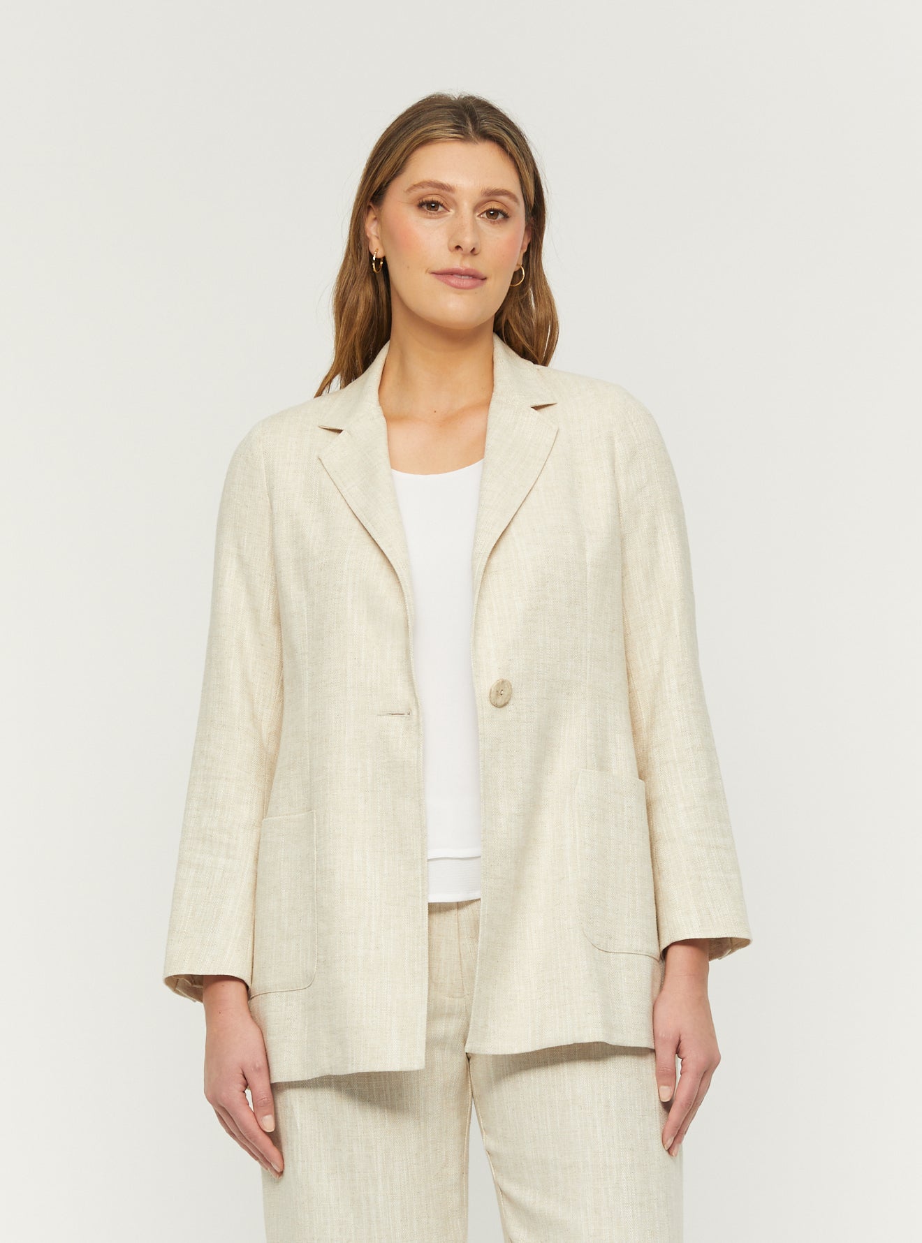 Tan linen blazer on sale womens