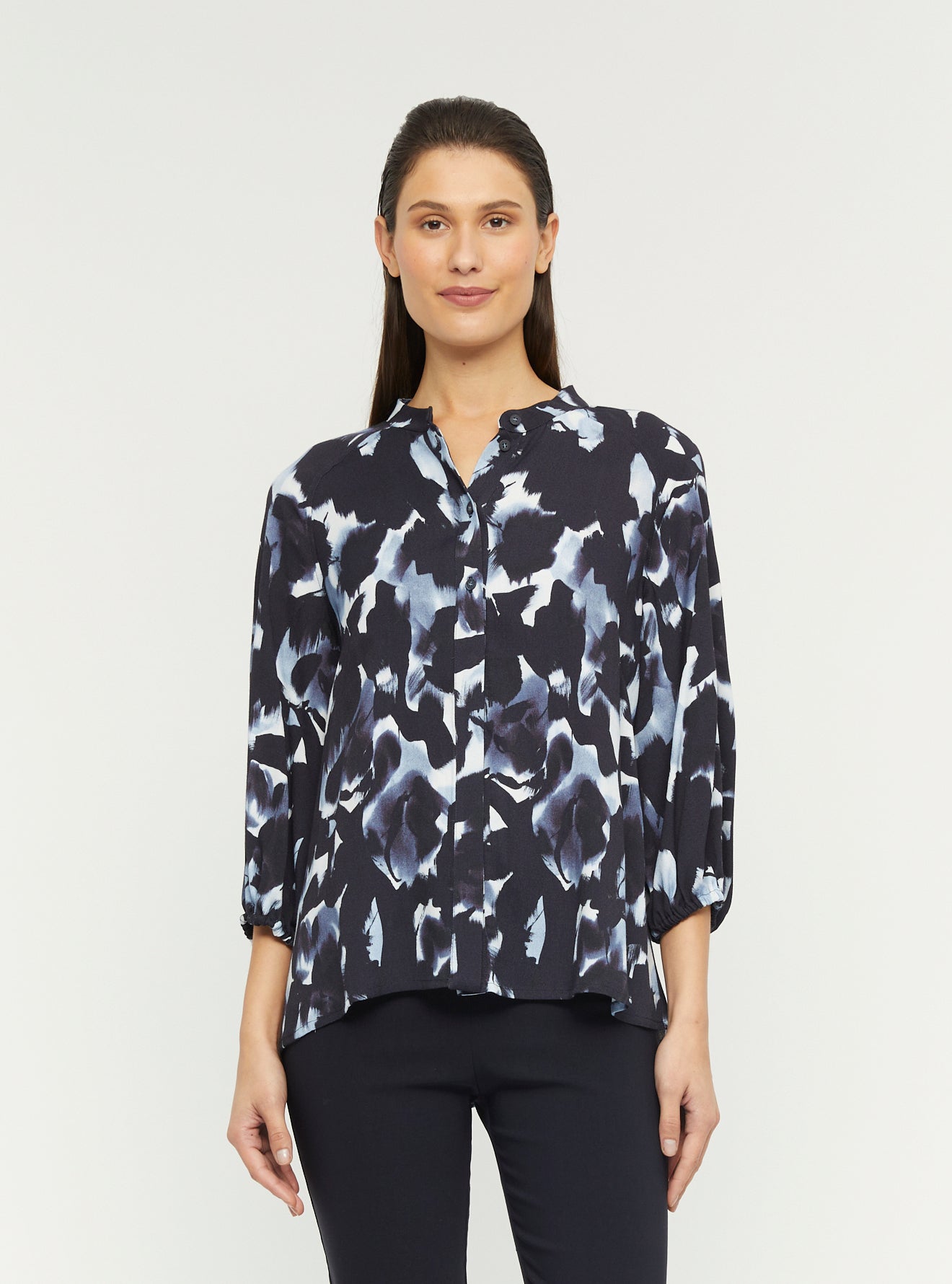 Women's Piper Buttoned Blouse, Navy Print - Australian Made – The