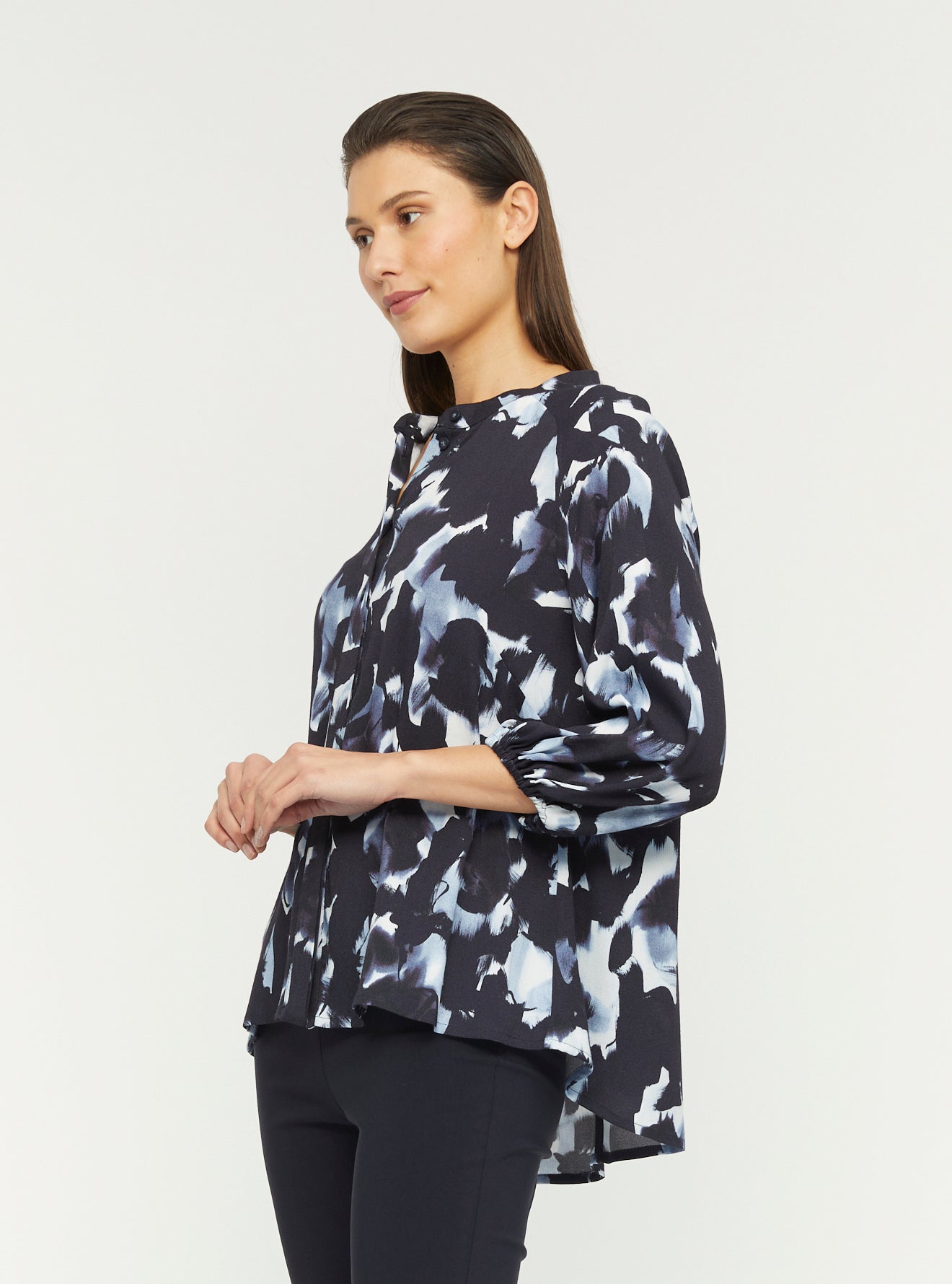 Women's Piper Buttoned Blouse, Navy Print - Australian Made – The