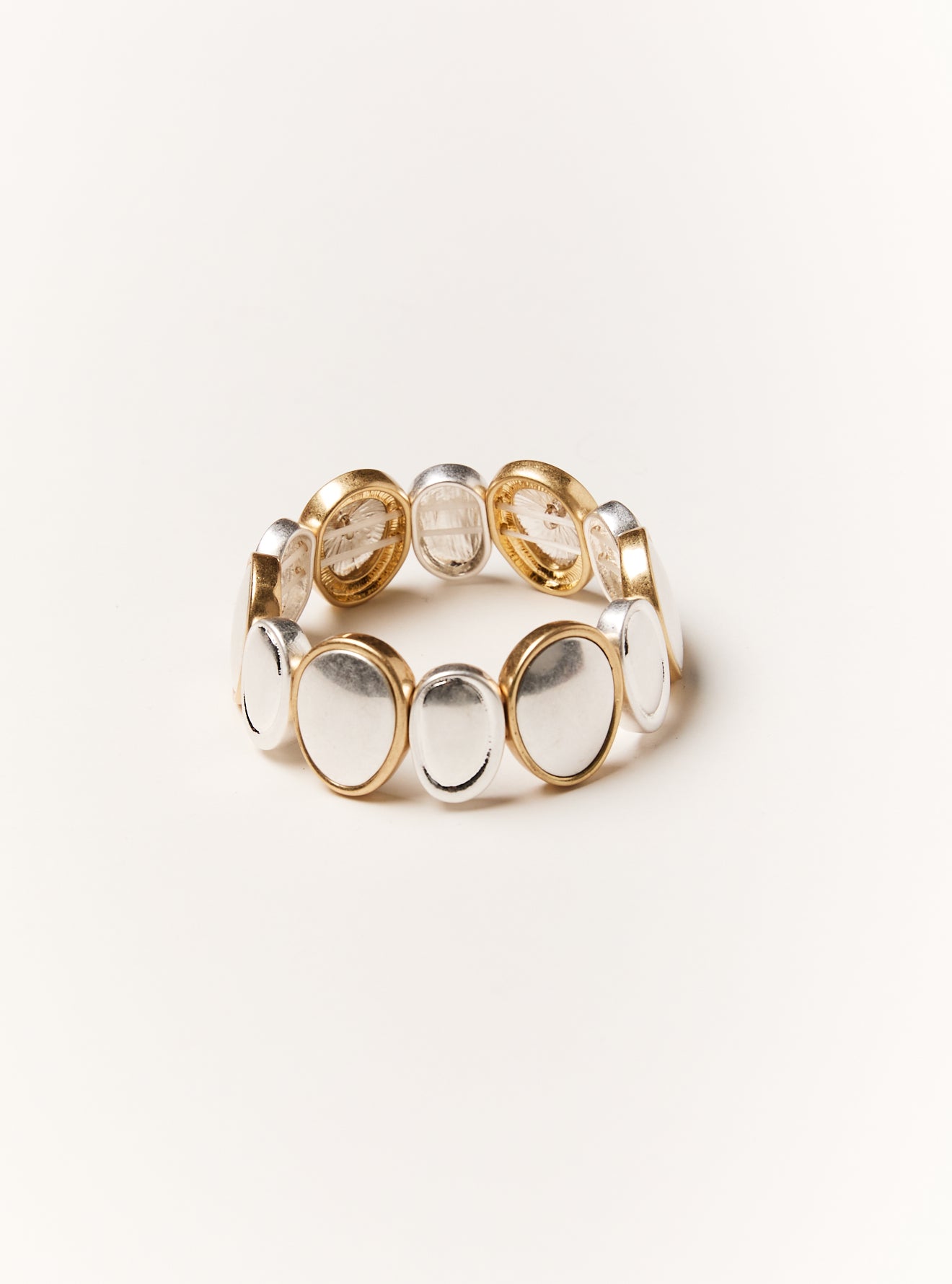 TWO TONE OVAL DISC STRETCH BRACELET